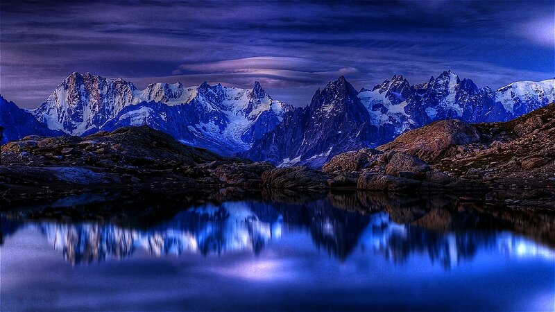 Snow-capped Mountains — Blue, Dramatic, Night, Photograph