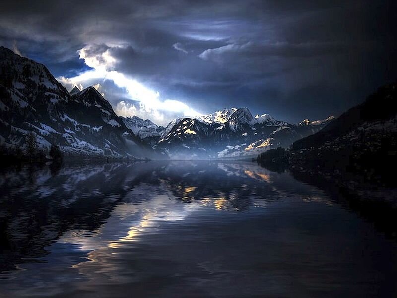 Snow-capped Mountains — Blue, Dramatic, Night