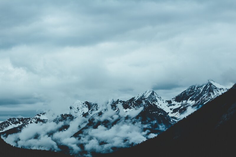 Snow-capped Mountains — Blue, Dramatic, Photograph, Clouds, Forests