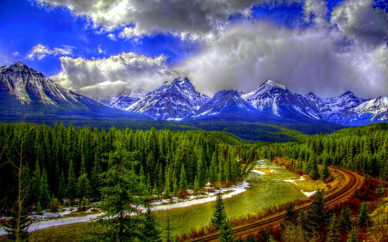 Snow-capped Mountains — Blue, Dramatic, Photograph, Forest