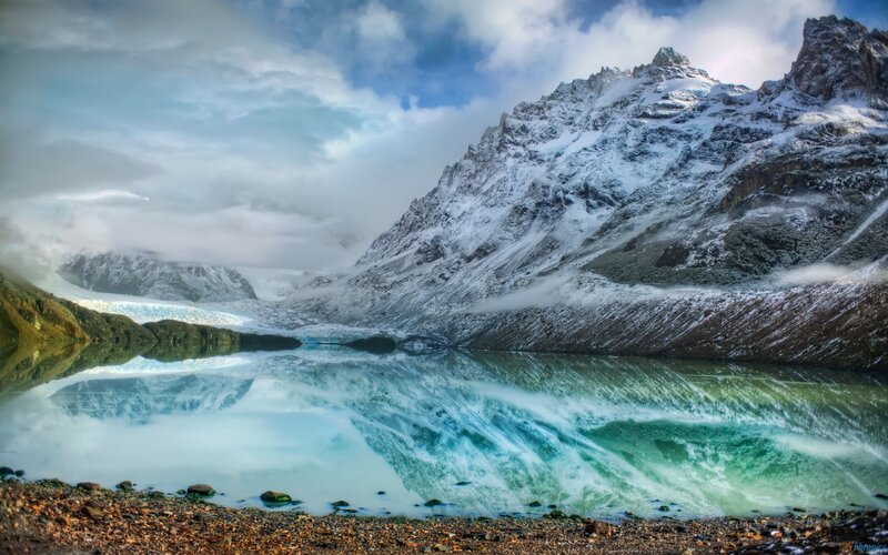 Snow-capped Mountains — Blue, Dramatic, Photograph, Lake, Glacier, Clouds