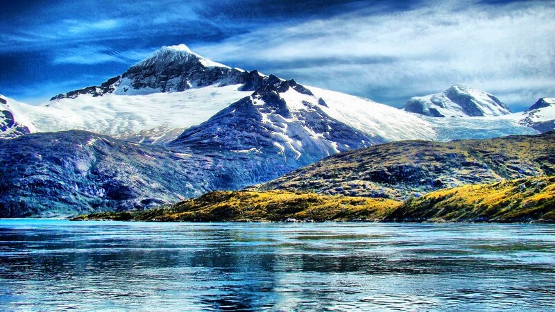 Snow-capped Mountains — Blue, Dramatic, Photograph, Lake, Sky