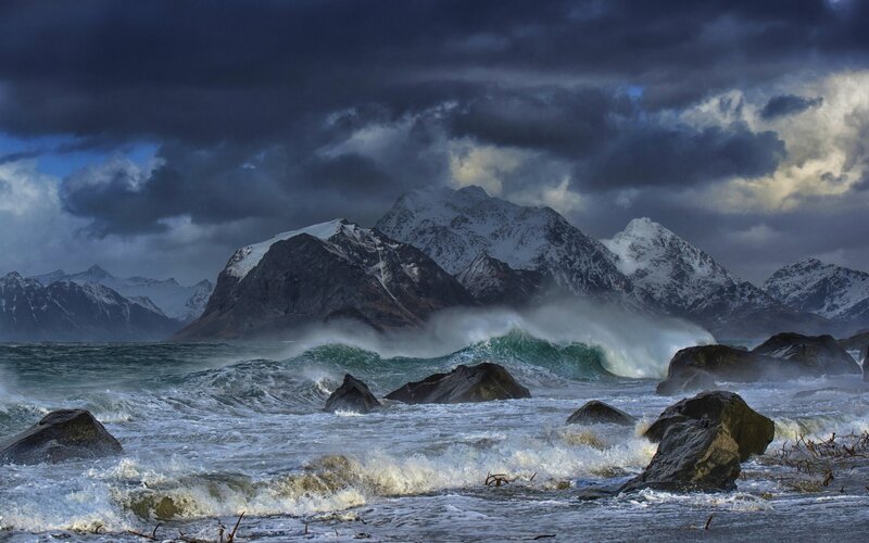 Snow-capped Mountains — Blue, Dramatic, Photograph, Ocean Waves
