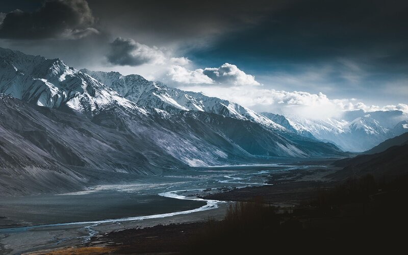 Snow-capped Mountains — Blue, Dramatic, Photograph, River