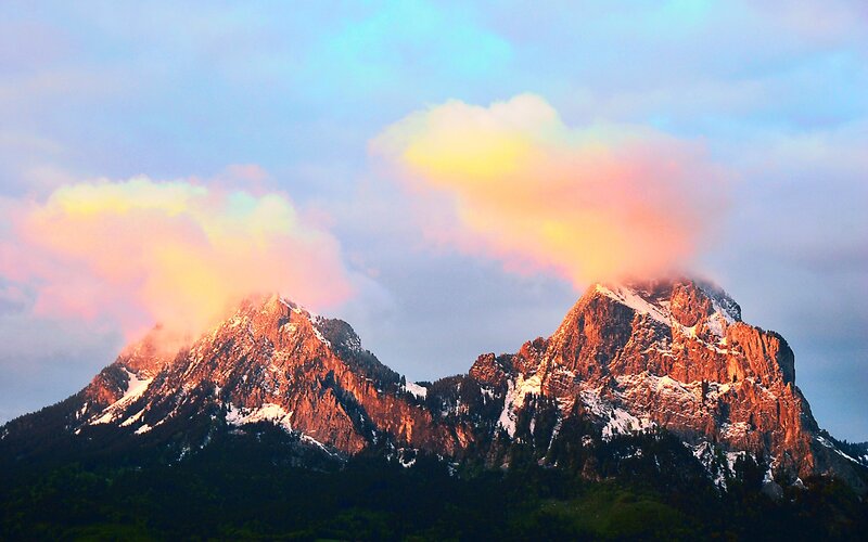 Snow-capped Mountains — Blue, Dramatic, Sunrise, Photograph, Clouds, Forests