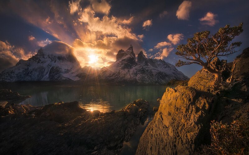 Snow-capped Mountains — Blue, Dramatic, Sunrise, Photograph, Lake, Tree
