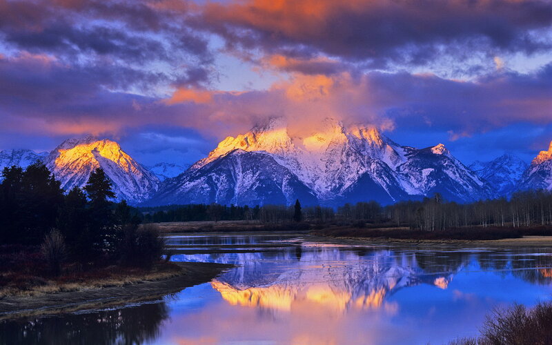Snow-capped Mountains — Blue, Dramatic, Sunrise, Photograph, River
