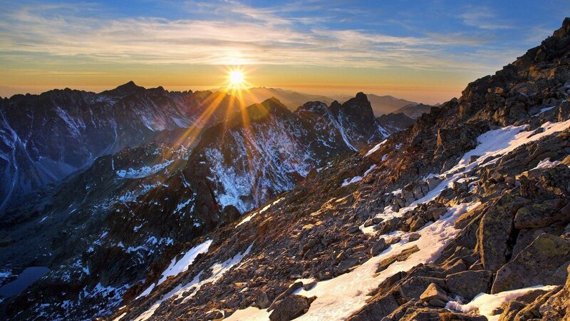 Snow-capped Mountains — Blue, Dramatic, Sunrise, Photograph, Sun