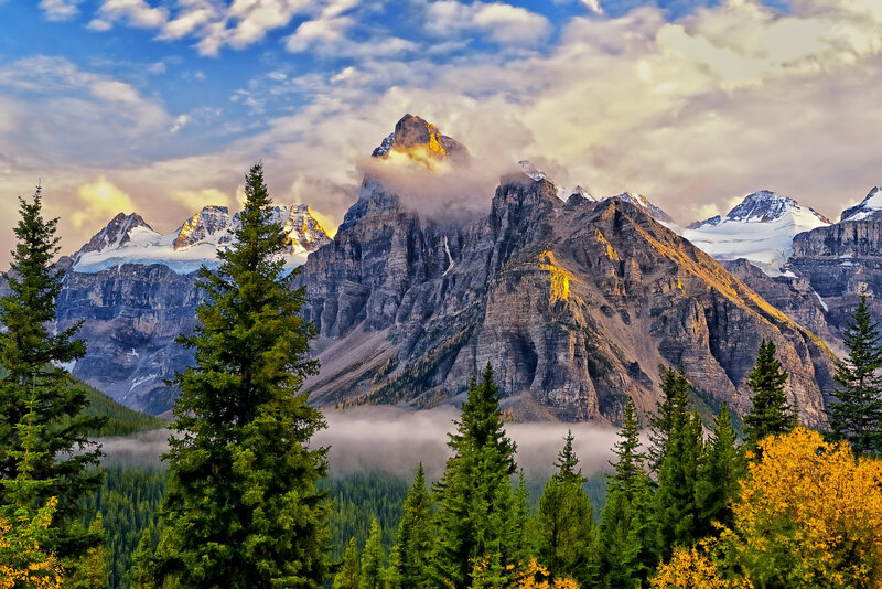 Snow-capped Mountains — Blue, Dramatic, Sunrise, Photograph, Trees