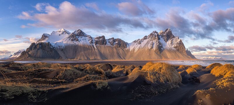 Snow-capped Mountains — Blue, Dramatic, Sunset, Photograph, Beach, Sand Dunes