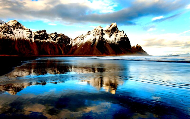 Snow-capped Mountains — Blue, Dramatic, Sunset, Photograph, Beach