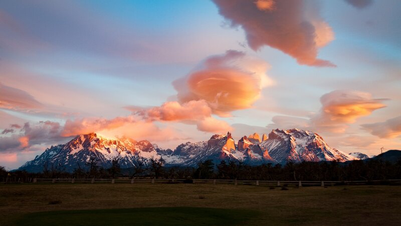 Snow-capped Mountains — Blue, Dramatic, Sunset, Photograph, Clouds, Grass Field