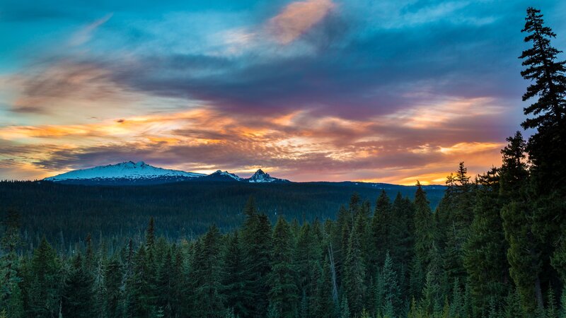 Snow-capped Mountains — Blue, Dramatic, Sunset, Photograph, Forest, Clouds
