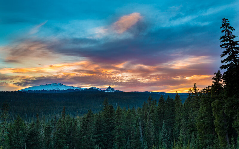 Snow-capped Mountains — Blue, Dramatic, Sunset, Photograph, Forest