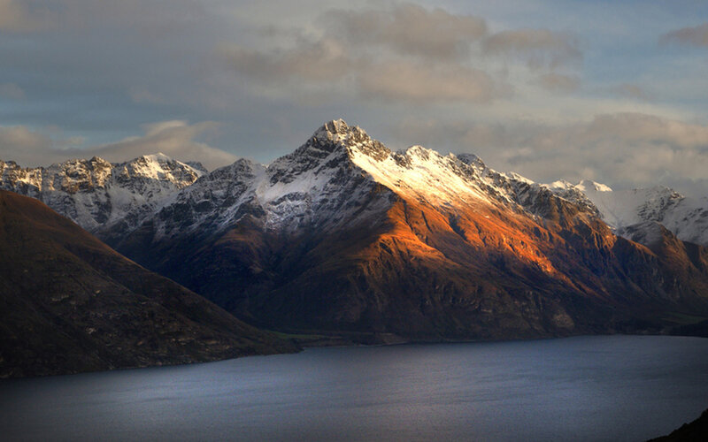 Snow-capped Mountains — Blue, Dramatic, Sunset, Photograph, Lake, Clouds, Sunlight