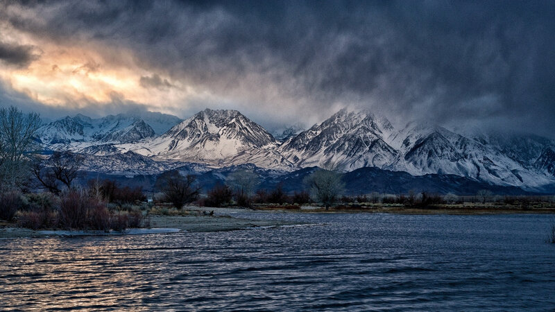 Snow-capped Mountains — Blue, Dramatic, Sunset, Photograph, Lake, Clouds