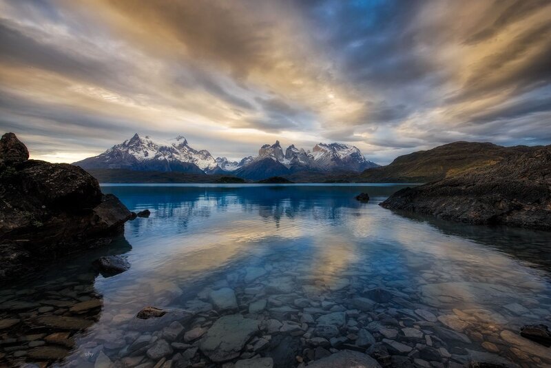 Snow-capped Mountains — Blue, Dramatic, Sunset, Photograph, Lake, Rocks