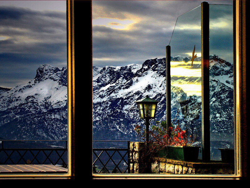 Snow-capped Mountains — Blue, Dramatic, Sunset, Photograph, Lamp Post