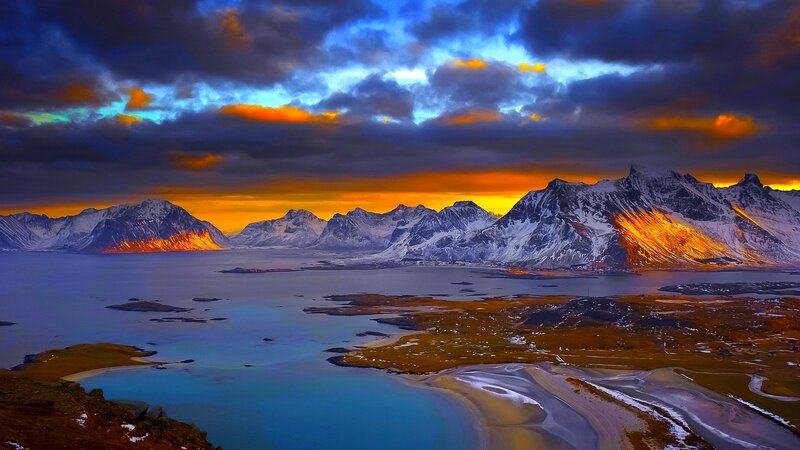 Snow-capped Mountains — Blue, Dramatic, Sunset, Photograph, Sea, Sky