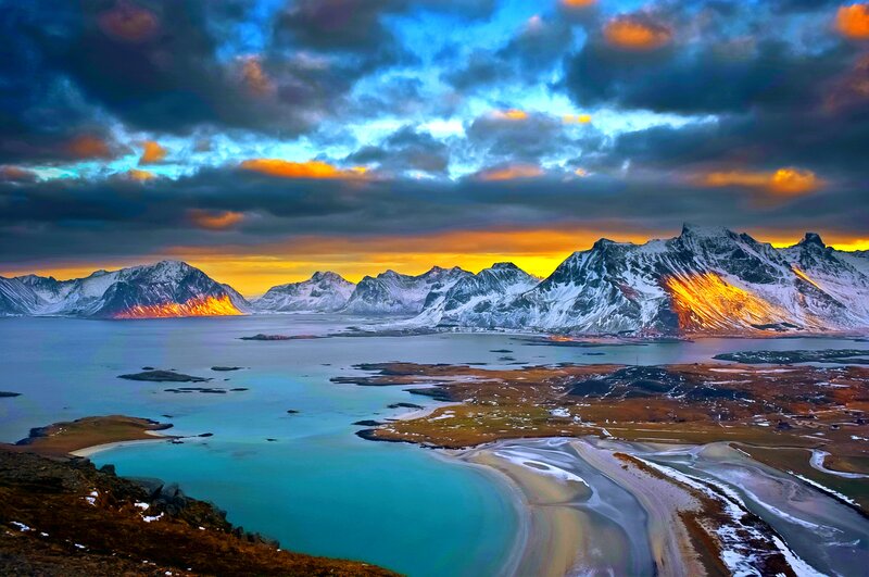 Snow-capped Mountains — Blue, Dramatic, Sunset, Photograph, Sea