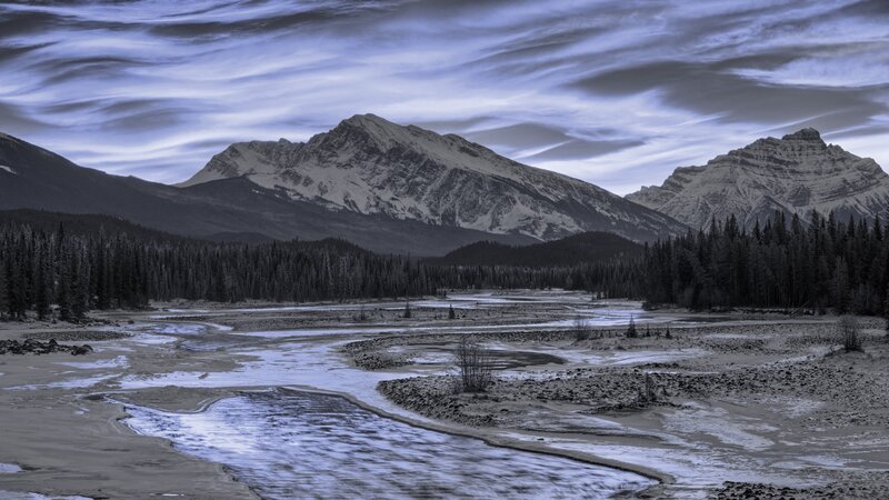 Snow-capped Mountains — Blue, Dramatic, Winter, Photograph, River