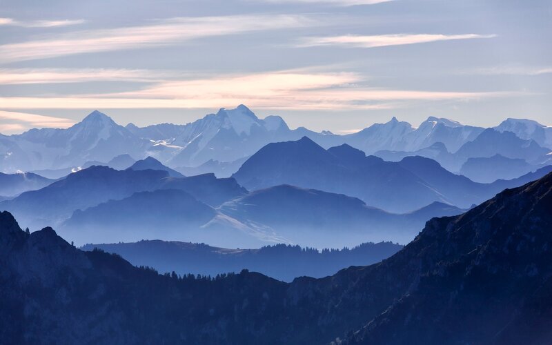 Snow-capped Mountains — Blue, Haze