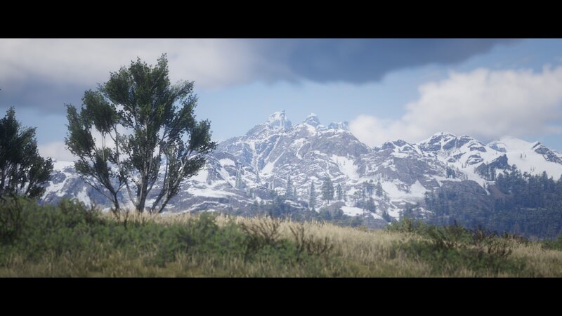 Snow-capped Mountains — Blue, Serene, Afternoon, 3d Render, Trees, Grass