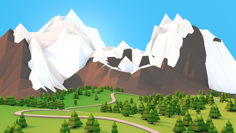 Snow-capped Mountains — Blue, Serene, Afternoon, 3d Render, Trees