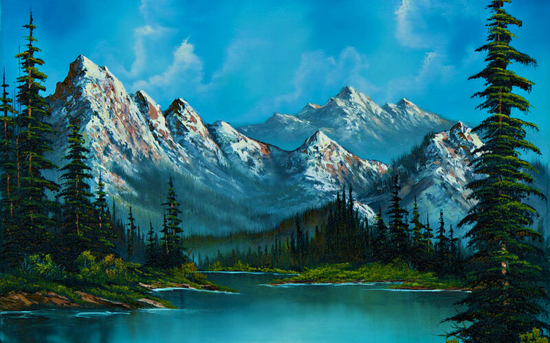 Snow-capped Mountains — Blue, Serene, Afternoon, Painting, Lake