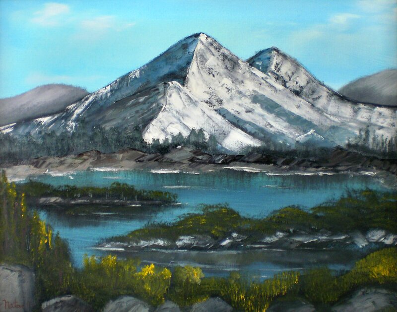 Snow-capped Mountains — Blue, Serene, Afternoon, Painting, Lake, Trees