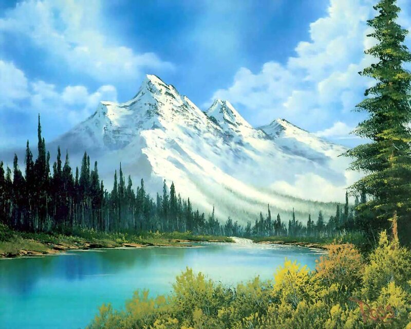 Snow-capped Mountains — Blue, Serene, Afternoon, Painting
