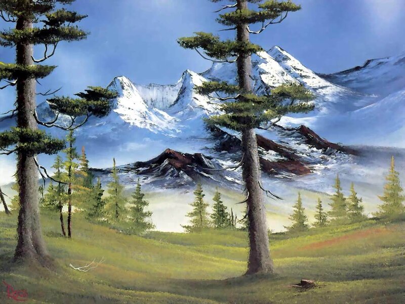 Snow-capped Mountains — Blue, Serene, Afternoon, Painting, Trees