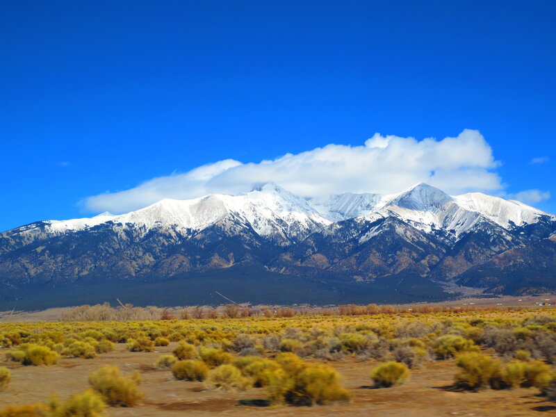 Snow-capped Mountains — Blue, Serene, Afternoon, Photograph, Clouds, Shrubs