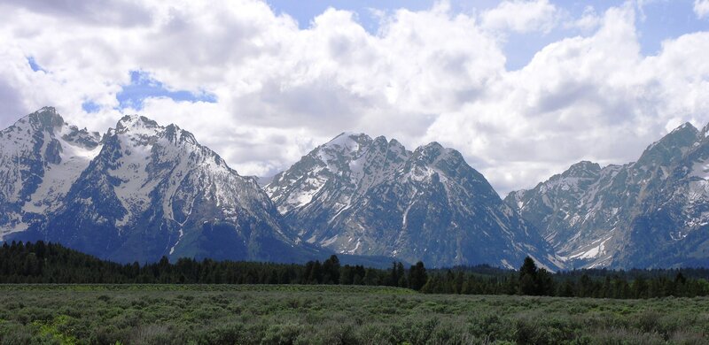 Snow-capped Mountains — Blue, Serene, Afternoon, Photograph, Clouds, Trees, Field