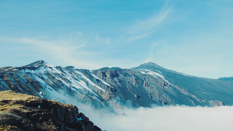 Snow-capped Mountains — Blue, Serene, Afternoon, Photograph, Clouds, Volcano