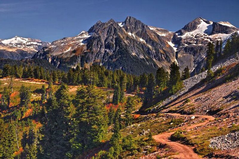 Snow-capped Mountains — Blue, Serene, Afternoon, Photograph, Forest, Dirt Road