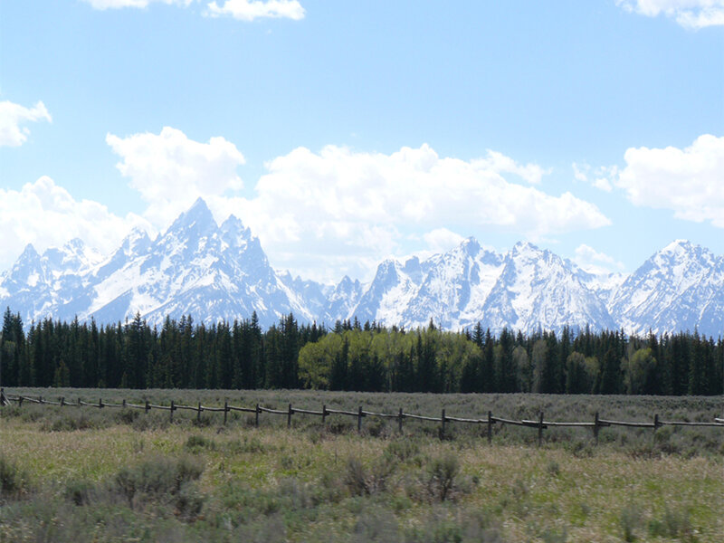 Snow-capped Mountains — Blue, Serene, Afternoon, Photograph, Forest, Fence