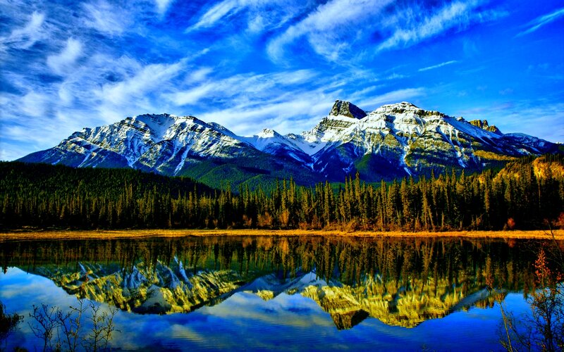 Snow-capped Mountains — Blue, Serene, Afternoon, Photograph, Forest, Lake, Sky