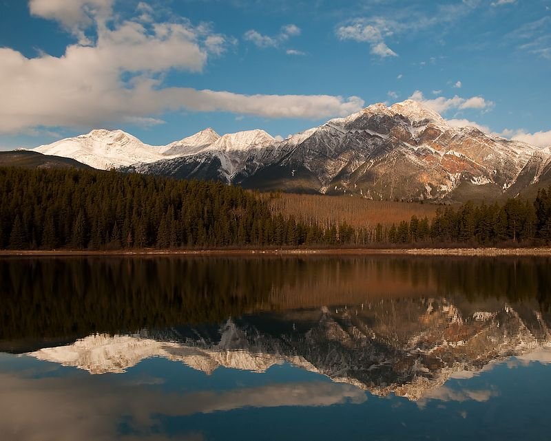 Snow-capped Mountains — Blue, Serene, Afternoon, Photograph, Forest, Lake