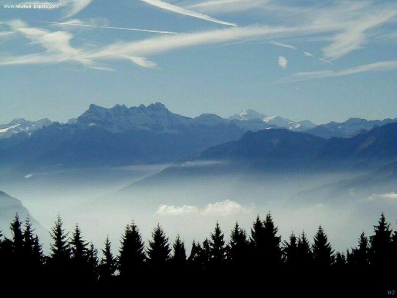 Snow-capped Mountains — Blue, Serene, Afternoon, Photograph, Forests, Clouds