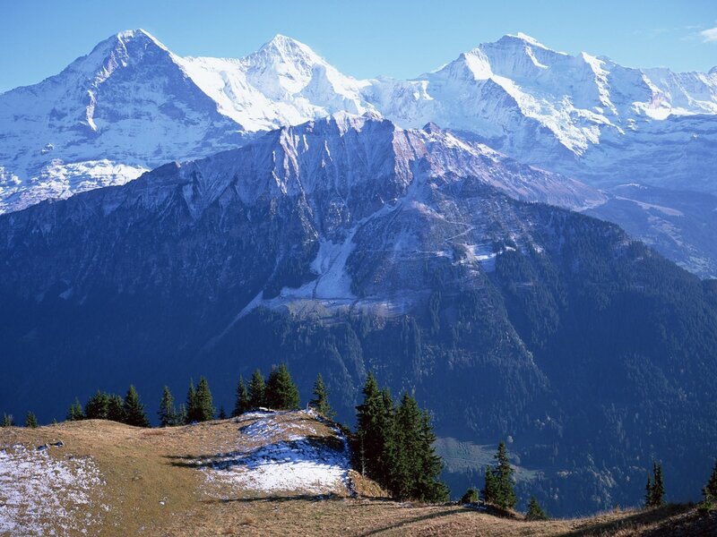 Snow-capped Mountains — Blue, Serene, Afternoon, Photograph, Forests, Hills