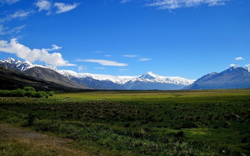 Snow-capped Mountains — Blue, Serene, Afternoon, Photograph, Grassland