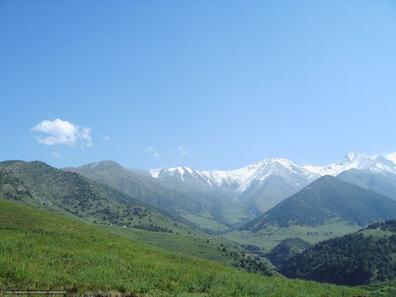 Snow-capped Mountains — Blue, Serene, Afternoon, Photograph, Green Hills, Clouds