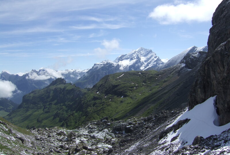 Snow-capped Mountains — Blue, Serene, Afternoon, Photograph, Green Slopes