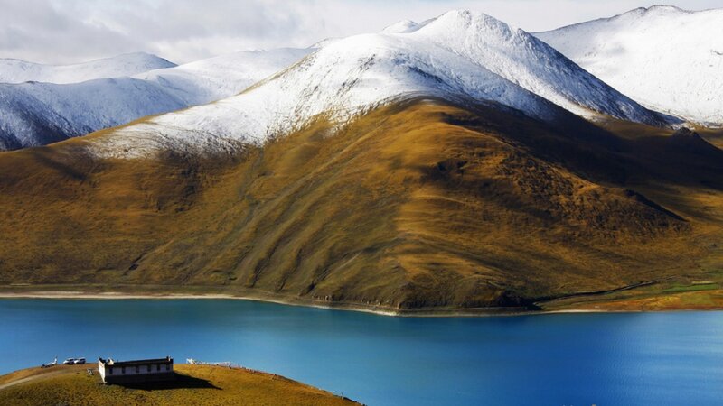 Snow-capped Mountains — Blue, Serene, Afternoon, Photograph, Lake, Building