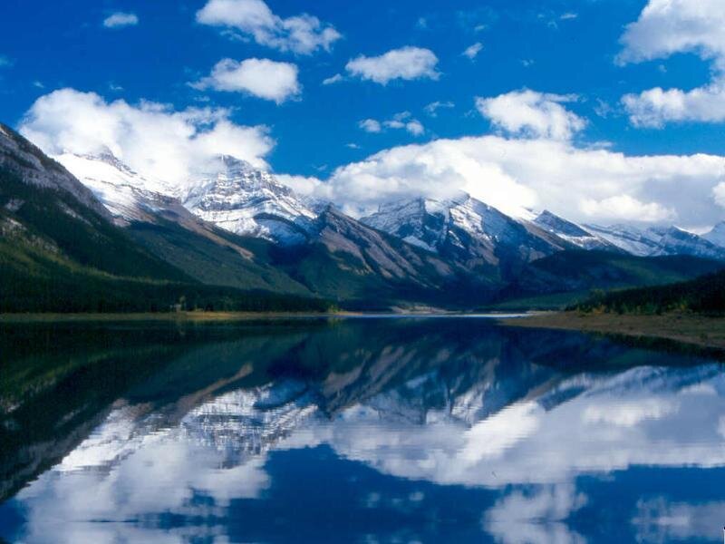 Snow-capped Mountains — Blue, Serene, Afternoon, Photograph, Lake, Clouds, Forest