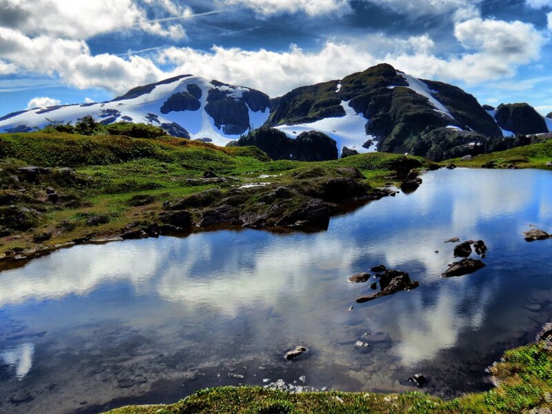 Snow-capped Mountains — Blue, Serene, Afternoon, Photograph, Lake, Clouds, Grass
