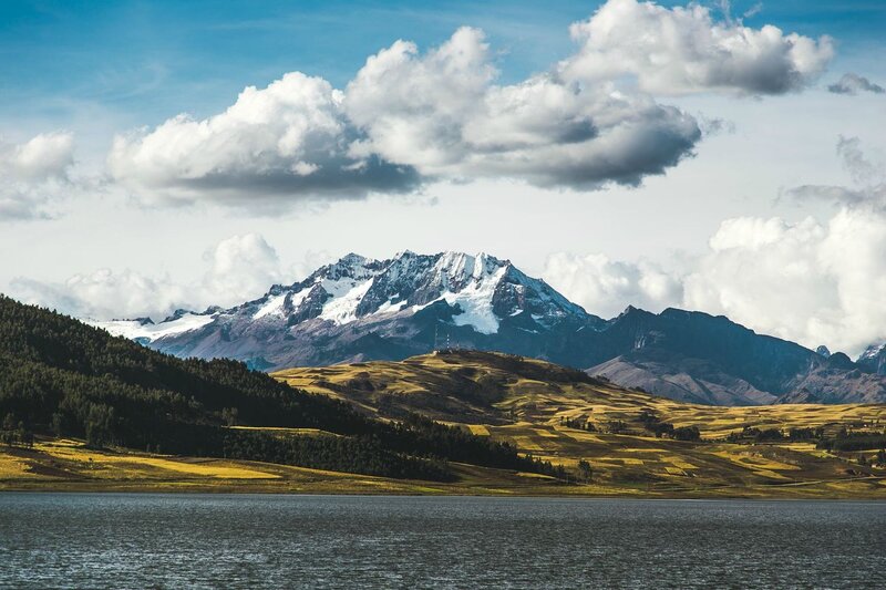 Snow-capped Mountains — Blue, Serene, Afternoon, Photograph, Lake, Clouds, Hills