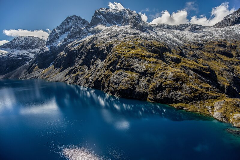 Snow-capped Mountains — Blue, Serene, Afternoon, Photograph, Lake, Clouds, Rock