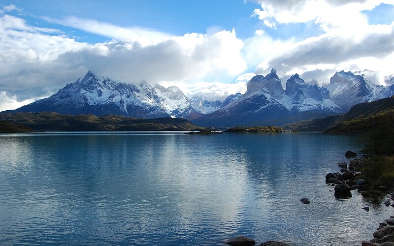 Snow-capped Mountains — Blue, Serene, Afternoon, Photograph, Lake, Clouds, Rocks